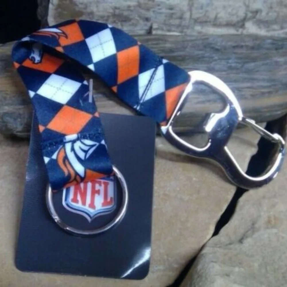 Denver Broncos Football Team NFL Bottle Opener Lanyard Key Ring Keychain NWT